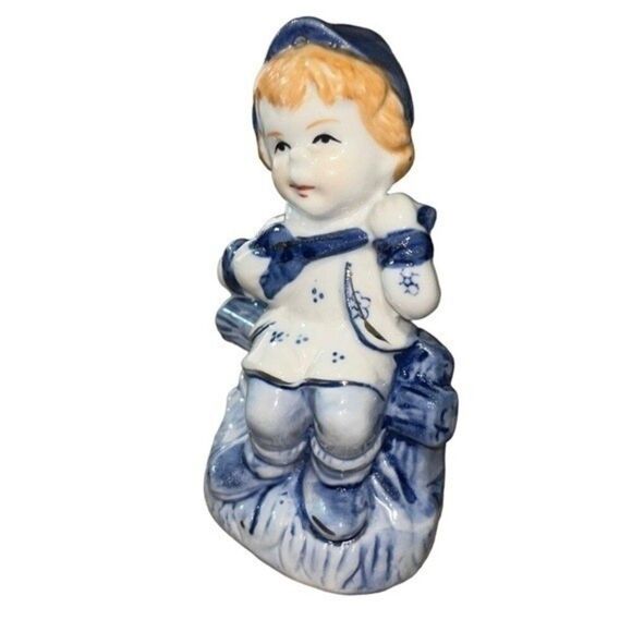 Vintage Porcelain Hand-painted Figurine Redhead Boy on Bench Playing Mandolin - Picture 2 of 12